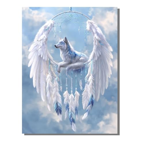 Tier Wolf Diamond Painting Erwachsene, 5D Diamant Kunst Kinder Kits, DIY Erwachsene Mosaikherstellung Basteln Diamant Malerei Bilder Set für Weihnachten Wanddekoration, Geschenke 50 x 70 cm SYLF505 von YALNSENN
