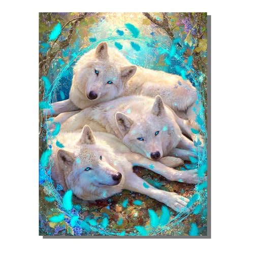 Tier Wolf Diamond Painting Erwachsene, 5D Diamant Kunst Kinder Kits, DIY Erwachsene Mosaikherstellung Basteln Diamant Malerei Bilder Set für Weihnachten Wanddekoration, Geschenke 80x100 cm SYLF794 von YALNSENN
