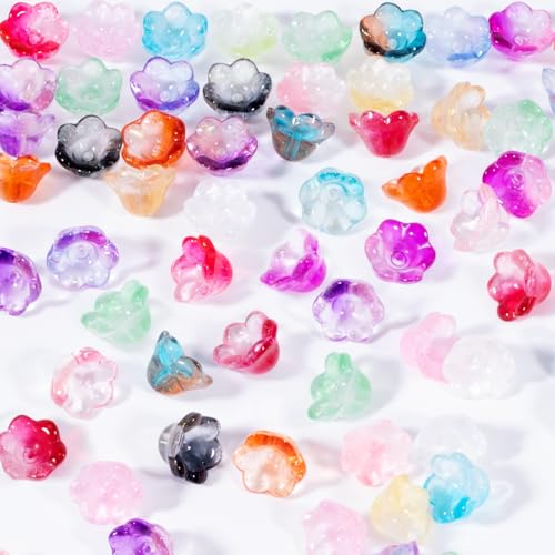 YALOJE 100 Stück Glockenblumen-Perlen zur Schmuckherstellung, Glas-Farbverlauf, klare Blumen-Abstandshalter, Haarperlen für DIY-Dekoration, Armbänder, Halsketten – verschiedene Farben YALOJE 100 Stück Glockenblumen-Perlen zur Schmuckherstellung, Glas-Farbverlauf, klare Blumen-Abstandshalter, Haarperlen für DIY-Dekoration, Armbänder, Halsketten – verschiedene Farben von YALOJE