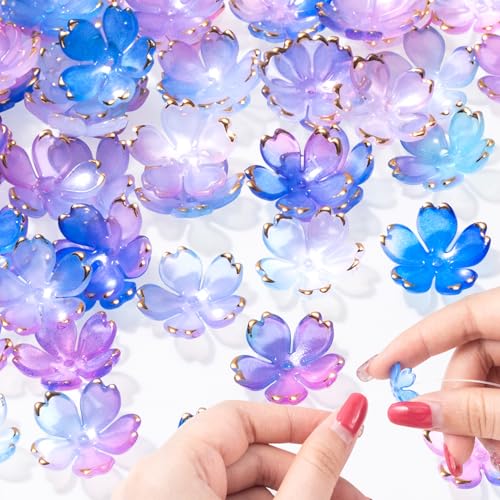 YALOJE 100 Stück Kirschblütenperlen zur Schmuckherstellung, Acryl-Farbverlauf, Blumen-Abstandshalter, niedliche 5-Petal-Blumen-Charm-Haarperlen für Valentinstag, Dekoration, Armbänder – Blauviolett YALOJE 100 Stück Kirschblütenperlen zur Schmuckherstellung, Acryl-Farbverlauf, Blumen-Abstandshalter, niedliche 5-Petal-Blumen-Charm-Haarperlen für Valentinstag, Dekoration, Armbänder – Blauviolett von YALOJE