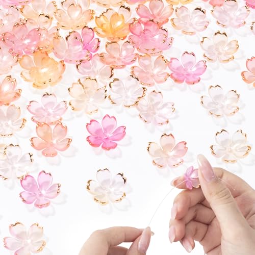 YALOJE 100 Stück Kirschblütenperlen zur Schmuckherstellung, Acryl-Farbverlauf, Blumen-Abstandshalter, niedliche 5-Petal-Blumen-Charm-Haarperlen für Valentinstag, Dekoration, Armbänder – Rosa YALOJE 100 Stück Kirschblütenperlen zur Schmuckherstellung, Acryl-Farbverlauf, Blumen-Abstandshalter, niedliche 5-Petal-Blumen-Charm-Haarperlen für Valentinstag, Dekoration, Armbänder – Rosa von YALOJE