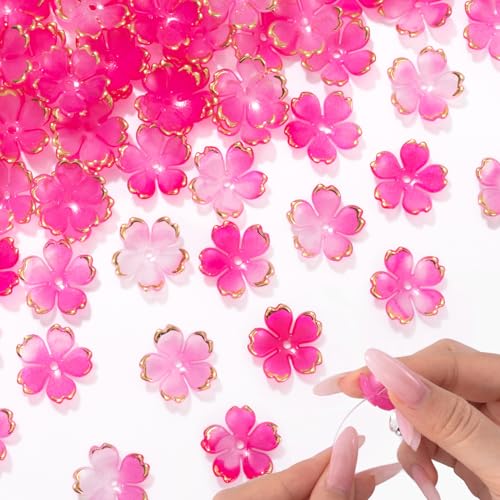 YALOJE 100 Stück Kirschblütenperlen zur Schmuckherstellung, Acryl-Farbverlauf, Blumen-Abstandshalter, niedliche 5-Petal-Blumen-Charm-Haarperlen für Valentinstag, Dekoration, Armbänder – Rosenrot YALOJE 100 Stück Kirschblütenperlen zur Schmuckherstellung, Acryl-Farbverlauf, Blumen-Abstandshalter, niedliche 5-Petal-Blumen-Charm-Haarperlen für Valentinstag, Dekoration, Armbänder – Rosenrot von YALOJE
