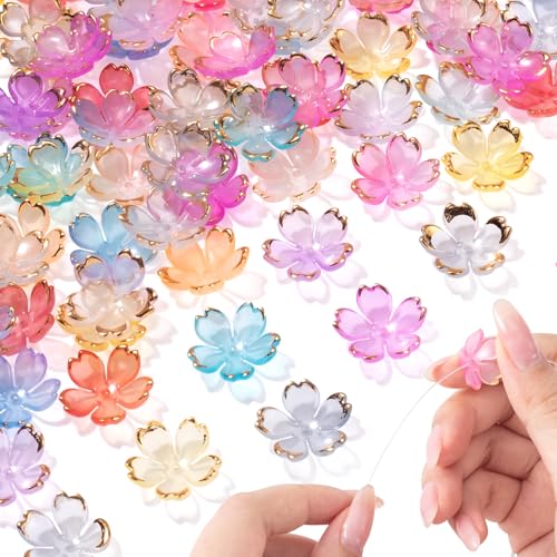 YALOJE 100 Stück Kirschblütenperlen zur Schmuckherstellung, Acryl-Farbverlauf, Blumen-Abstandshalter, niedliche 5-Petal-Blumen-Charm-Haarperlen für Valentinstag, Dekoration, Armbänder – mehrfarbig YALOJE 100 Stück Kirschblütenperlen zur Schmuckherstellung, Acryl-Farbverlauf, Blumen-Abstandshalter, niedliche 5-Petal-Blumen-Charm-Haarperlen für Valentinstag, Dekoration, Armbänder – mehrfarbig von YALOJE