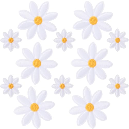 YALOJE 12 Stück kleine Gänseblümchen zum Aufbügeln, 2 Größen, lebendige Gänseblümchen, bestickte Applikation, weiß, niedliches Blumenmuster, zum Aufnähen auf Dekoration, Patches für Rucksäcke, Jacken YALOJE 12 Stück kleine Gänseblümchen zum Aufbügeln, 2 Größen, lebendige Gänseblümchen, bestickte Applikation, weiß, niedliches Blumenmuster, zum Aufnähen auf Dekoration, Patches für Rucksäcke, Jacken von YALOJE