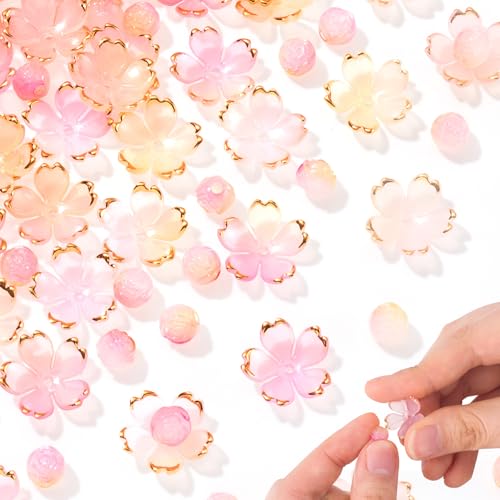 YALOJE 200 Stück Kirschblütenperlen zur Schmuckherstellung, Acryl-Farbverlaufs-Blumen-Abstandshalter mit rundem Kugel, Blumen-Charm, niedliche 5-Petal-Haarperlen für Valentinstag, Dekoration YALOJE 200 Stück Kirschblütenperlen zur Schmuckherstellung, Acryl-Farbverlaufs-Blumen-Abstandshalter mit rundem Kugel, Blumen-Charm, niedliche 5-Petal-Haarperlen für Valentinstag, Dekoration von YALOJE