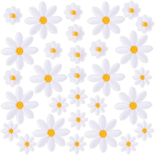 YALOJE 30 Stück kleine Gänseblümchen zum Aufbügeln, 3 Größen, lebendige Gänseblümchen, bestickte Applikation, weiß, niedliches Blumenmuster, zum Aufnähen, Dekoration, Patches für Rucksäcke, Jacken YALOJE 30 Stück kleine Gänseblümchen zum Aufbügeln, 3 Größen, lebendige Gänseblümchen, bestickte Applikation, weiß, niedliches Blumenmuster, zum Aufnähen, Dekoration, Patches für Rucksäcke, Jacken von YALOJE