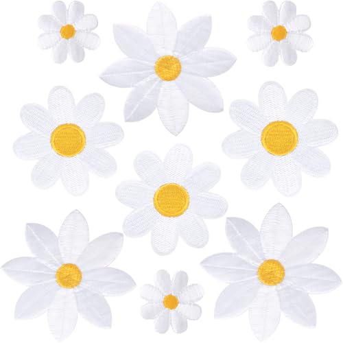 YALOJE 9 Stück kleine Gänseblümchen zum Aufbügeln, 3 Größen, lebendiges Gänseblümchen, bestickte Applikation, weiß, niedliches Blumenmuster, zum Aufnähen auf Dekoration, Patches für Rucksäcke, Jacken YALOJE 9 Stück kleine Gänseblümchen zum Aufbügeln, 3 Größen, lebendiges Gänseblümchen, bestickte Applikation, weiß, niedliches Blumenmuster, zum Aufnähen auf Dekoration, Patches für Rucksäcke, Jacken von YALOJE
