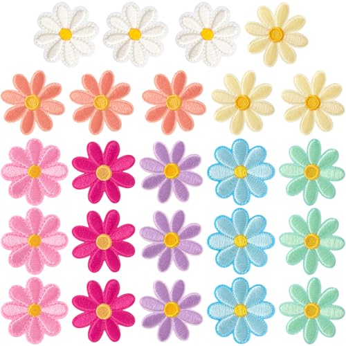 YALOJE Aufnäher zum Aufbügeln, Motiv: kleine Gänseblümchen, 8 Farben, lebendige Gänseblümchen, bestickte Applikation, niedliches Blumenmuster, zum Aufnähen für Rucksäcke, Jacken, Jeans, 24 Stück YALOJE Aufnäher zum Aufbügeln, Motiv: kleine Gänseblümchen, 8 Farben, lebendige Gänseblümchen, bestickte Applikation, niedliches Blumenmuster, zum Aufnähen für Rucksäcke, Jacken, Jeans, 24 Stück von YALOJE