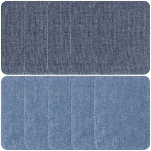 YALOJE Flicken zum Aufbügeln, 2 Farben, Stoff, Denim, zum Aufbügeln für Jeans innen/außen, waschbar, Reparatur-Dekoration für Rucksäcke, Jacken, Blau, Hellblau, 10 Stück von YALOJE
