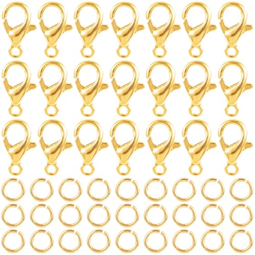 YALOJE Karabinerverschlüsse, Biegeringe, 18 Karat vergoldet, Kettenverschlüsse und Verschlüsse, federbelastete Schmuckherstellung, Verschlüsse für Halskette, Armband, DIY, 130 Stück von YALOJE