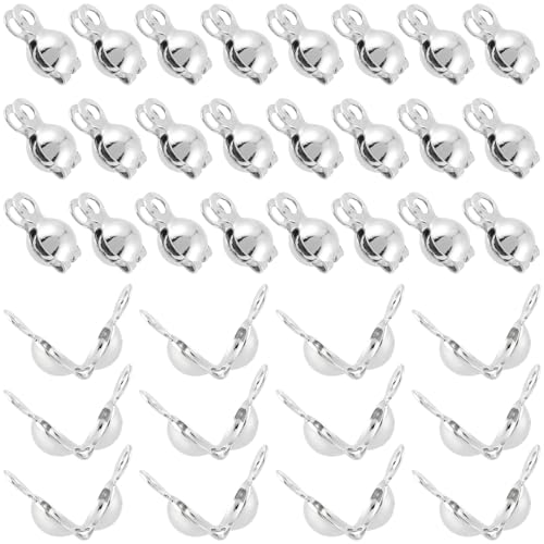 YALOJE Quetschperlen für Schmuckherstellung, 4 mm, versilberte Knotenabdeckungen für Armbänder, Clamshell-Perlenspitzen, Knotenabdeckung, umklappbare Perlenabdeckungen für Bastelarbeiten, Halsketten von YALOJE