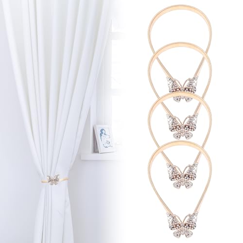 YALiya 4 Stück Vorhang Raffhalter, Vorhang Clip Gardinenhalter Legierung, Retro-Blumen-geschnitzte Design des Vorhanghalters, Geeignet Heimdekoration Wohnzimmer, Büro und Schlafzimmer (Schmetterlinge) von YALiya