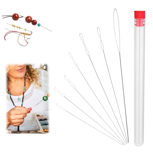 YALiya 7 Stück Perlennadeln, Perlennadeln zum Auffädeln von Perlen mit Aufbewahrungsbox, Schere, Große Auge Perlen Nadel Von Schmuckherstellung & Diy Handarbeiten (0,15mm-0,7mm) von YALiya