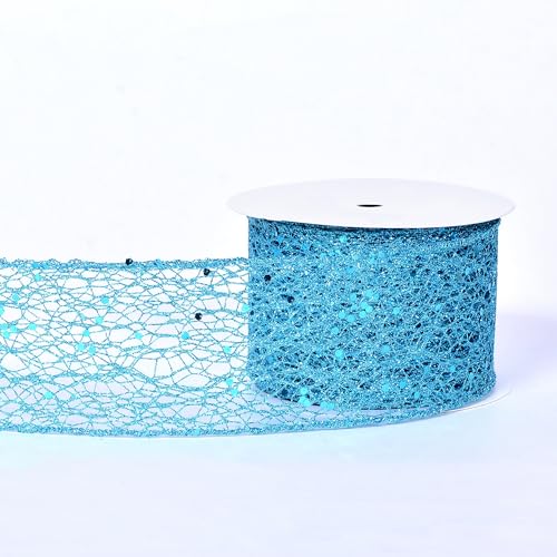 YAMA Blaues Glitzerband, Drahtband, 6,3 cm, 9,1 m, blaues Netzband für Geschenkverpackungen, Basteln, Weihnachtsbaum, Halloween-Kränze, Partyschleifen YAMA Blaues Glitzerband, Drahtband, 6,3 cm, 9,1 m, blaues Netzband für Geschenkverpackungen, Basteln, Weihnachtsbaum, Halloween-Kränze, Partyschleifen von YAMA