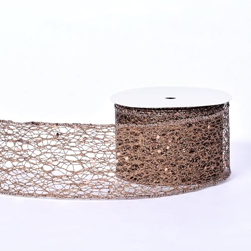 YAMA Braunes Glitzerband, Drahtband, 6,3 cm, 9,1 m, braunes Netzband für Geschenkverpackungen, Basteln, Weihnachtsbaum, Halloween-Kränze, Partyschleifen YAMA Braunes Glitzerband, Drahtband, 6,3 cm, 9,1 m, braunes Netzband für Geschenkverpackungen, Basteln, Weihnachtsbaum, Halloween-Kränze, Partyschleifen von YAMA