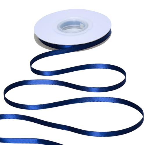 YAMA Doppelseitiges Satinband, 0,6 cm, 22,7 m, marineblaues Band für Geschenkverpackungen, Basteln, Haarschleifen, Hochzeit, Party, Dekoration von YAMA