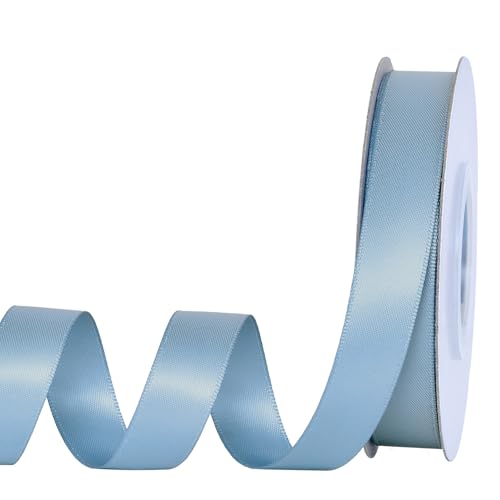 YAMA Doppelseitiges Satinband, 1,6 cm, 22,7 m, staubiges blaues Band für Geschenkverpackungen, Basteln, Haarschleifen, Hochzeit, Party, Dekoration von YAMA