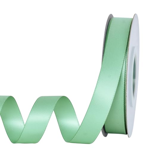 YAMA Doppelseitiges Satinband, Salbeigrün, 1,6 cm, 22,7 m, hellgrünes Band für Geschenkverpackungen, Basteln, Haarschleifen, Hochzeit, Party, Dekoration von YAMA