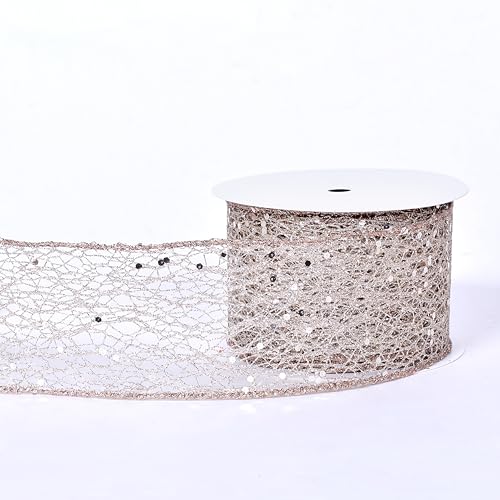 YAMA Elfenbeinfarbenes Glitzerband mit Draht, 6,3 cm, 9,1 m, cremefarbenes Netzband für Geschenkverpackungen, Basteln, Weihnachtsbaum, Halloween-Kränze, Partyschleifen YAMA Elfenbeinfarbenes Glitzerband mit Draht, 6,3 cm, 9,1 m, cremefarbenes Netzband für Geschenkverpackungen, Basteln, Weihnachtsbaum, Halloween-Kränze, Partyschleifen von YAMA