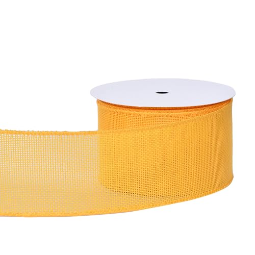 YAMA Gelbes Drahtband, 6,3 cm x 9,1 m, Jutebänder für Geschenkverpackungen, Blumenstrauß, Weihnachtsbaum, Kranzschleifen von YAMA