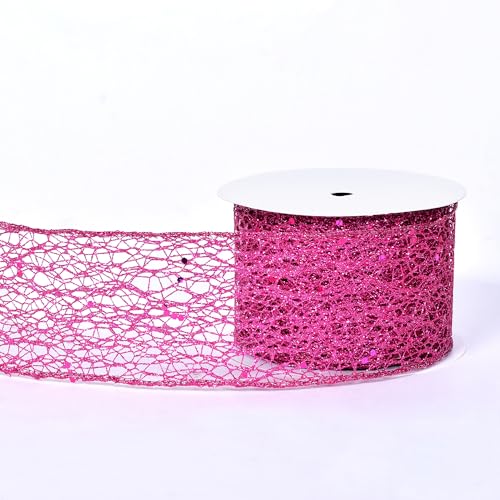 YAMA Glitzerndes Drahtband, 6,3 cm, 9,1 m, Hot Pink Netzband für Geschenkverpackungen, Basteln, Weihnachtsbaum, Halloween-Kränze, Partyschleifen YAMA Glitzerndes Drahtband, 6,3 cm, 9,1 m, Hot Pink Netzband für Geschenkverpackungen, Basteln, Weihnachtsbaum, Halloween-Kränze, Partyschleifen von YAMA