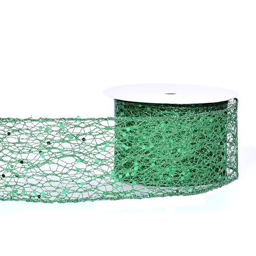 YAMA Grünes Glitzerband, Drahtband, 6,3 cm, 9,1 m, grünes Netzband für Geschenkverpackungen, Basteln, Weihnachtsbaum, Halloween-Kränze, Partyschleifen YAMA Grünes Glitzerband, Drahtband, 6,3 cm, 9,1 m, grünes Netzband für Geschenkverpackungen, Basteln, Weihnachtsbaum, Halloween-Kränze, Partyschleifen von YAMA