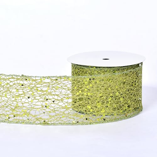 YAMA Hellgrünes Glitzerband, Drahtband, 6,3 cm, 9,1 m, Netzband für Geschenkverpackungen, Basteln, Weihnachtsbaum, Halloween-Kränze, Partyschleifen YAMA Hellgrünes Glitzerband, Drahtband, 6,3 cm, 9,1 m, Netzband für Geschenkverpackungen, Basteln, Weihnachtsbaum, Halloween-Kränze, Partyschleifen von YAMA
