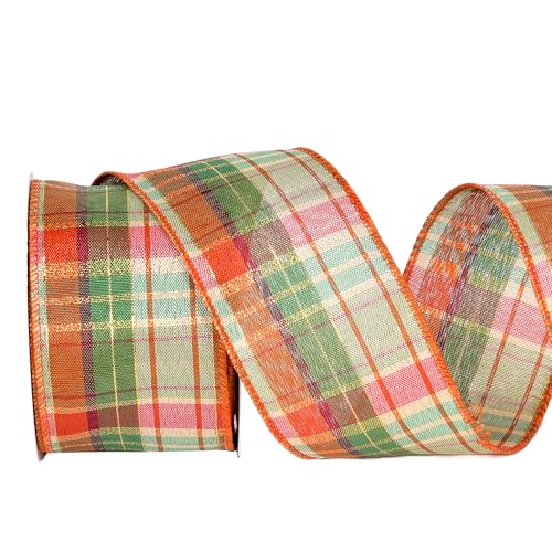 YAMA Juteband mit Draht, 6,3 cm x 9,1 m, orangefarbenes Büffelkariertes Band, für Herbstkränze, Thanksgiving, Halloween, Party, dekorativ (G) von YAMA