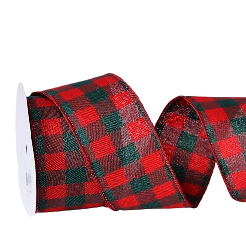 YAMA Kariertes Band, 6,4 cm x durchgehend, 9,1 m, Büffelkaro, grün und rot, kariert, für Weihnachtsbaumschleife, Geschenkverpackungen von YAMA