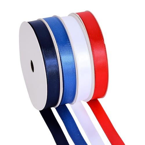 YAMA Patriotisches Band, 4 Rollen, 40 Meter, dünnes Satinband, rot, weiß, blau, 0,9 cm, 4. Juli, Band zum Unabhängigkeitstag, für Bastelarbeiten, Geschenkverpackungen YAMA Patriotisches Band, 4 Rollen, 40 Meter, dünnes Satinband, rot, weiß, blau, 0,9 cm, 4. Juli, Band zum Unabhängigkeitstag, für Bastelarbeiten, Geschenkverpackungen von YAMA