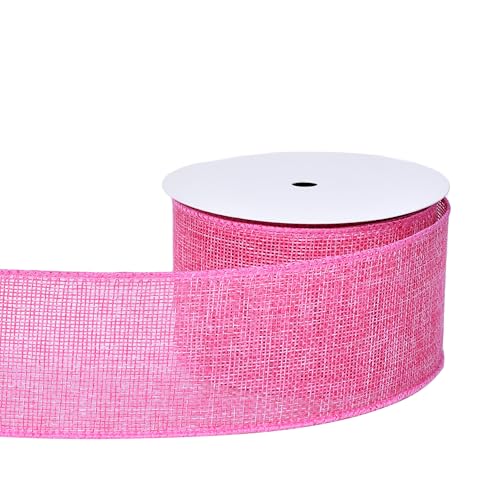 YAMA Pinkes Drahtband, 6,3 cm x 9,1 m, Jutebänder für Geschenkverpackungen, Blumenstrauß, Weihnachtsbaum, Kranzschleifen von YAMA