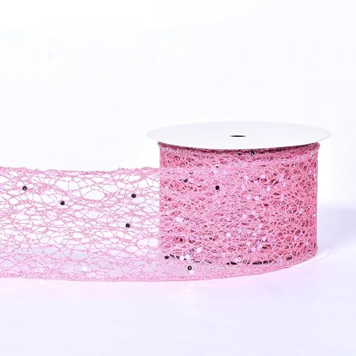 YAMA Pinkes Glitzerband mit Draht, 6,3 cm, 9,1 m, rosa Netzband für Geschenkverpackungen, Basteln, Weihnachtsbaum, Halloween-Kränze, Partyschleifen YAMA Pinkes Glitzerband mit Draht, 6,3 cm, 9,1 m, rosa Netzband für Geschenkverpackungen, Basteln, Weihnachtsbaum, Halloween-Kränze, Partyschleifen von YAMA