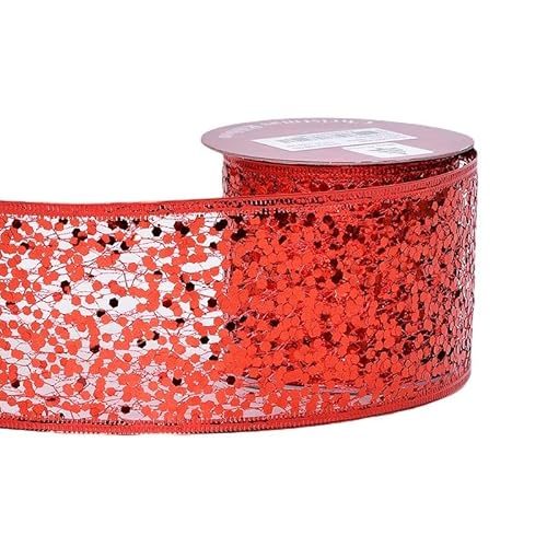YAMA Rotes Band zum Verpacken von Geschenken, 6,4 cm, 9,1 m, Glitzer-Diamant-Drahtkante für Weihnachtsbaumschleifen, Kranz, Heimdekoration, Heimwerken YAMA Rotes Band zum Verpacken von Geschenken, 6,4 cm, 9,1 m, Glitzer-Diamant-Drahtkante für Weihnachtsbaumschleifen, Kranz, Heimdekoration, Heimwerken von YAMA