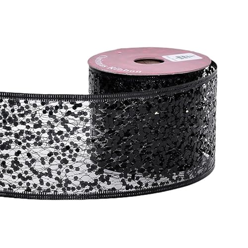 YAMA Schwarzes Band zum Verpacken von Geschenken, 6,4 cm, 9,1 m, Glitzerband mit Diamant-Drahtkante, für Weihnachtsbaumschleifen, Kranz, Heimdekoration, DIY Handwerk YAMA Schwarzes Band zum Verpacken von Geschenken, 6,4 cm, 9,1 m, Glitzerband mit Diamant-Drahtkante, für Weihnachtsbaumschleifen, Kranz, Heimdekoration, DIY Handwerk von YAMA