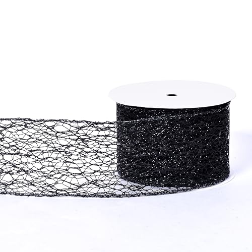 YAMA Schwarzes Glitzerband, Drahtband, 6,3 cm, 9,1 m, schwarzes Netzband für Geschenkverpackungen, Basteln, Weihnachtsbaum, Halloween-Kränze, Partyschleifen YAMA Schwarzes Glitzerband, Drahtband, 6,3 cm, 9,1 m, schwarzes Netzband für Geschenkverpackungen, Basteln, Weihnachtsbaum, Halloween-Kränze, Partyschleifen von YAMA