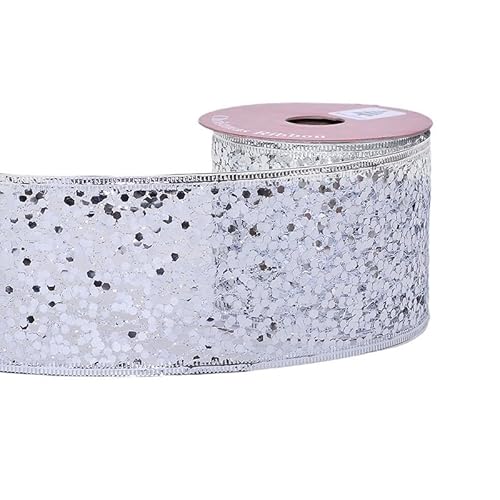 YAMA Silberfarbenes Band zum Verpacken von Geschenken, 6,4 cm, 9,1 m, Glitzerband mit Diamant-Drahtkante, für Weihnachtsbaumschleifen, Kranz, Heimdekoration, DIY Handwerk YAMA Silberfarbenes Band zum Verpacken von Geschenken, 6,4 cm, 9,1 m, Glitzerband mit Diamant-Drahtkante, für Weihnachtsbaumschleifen, Kranz, Heimdekoration, DIY Handwerk von YAMA
