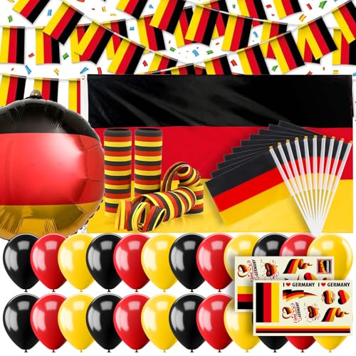 XXL Deutschland Deko EM 2025 Fanartikel Dekoration Set, Deutschland Flagge 90x150 cm, Deutschland Girlande 8m, Klein Deutschland Flagge, Folienballon, Luftballons für Fußball WM EM Nationalfeiertag XXL Deutschland Deko EM 2025 Fanartikel Dekoration Set, Deutschland Flagge 90x150 cm, Deutschland Girlande 8m, Klein Deutschland Flagge, Folienballon, Luftballons für Fußball WM EM Nationalfeiertag von YAMAIDUO