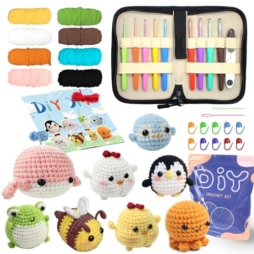 YAMAXIN Häkelset und Häkelnadel Set 2.0-6.0mm für Anfänger-8 Stück Wal, Küken, Pinguin, Biene, Frosch, Oktopus, Starter Amigurumi Strickset und Garn Craft Kits (8 Stück Tier mit Haken Set 2.0-6.0mm) YAMAXIN Häkelset und Häkelnadel Set 2.0-6.0mm für Anfänger-8 Stück Wal, Küken, Pinguin, Biene, Frosch, Oktopus, Starter Amigurumi Strickset und Garn Craft Kits (8 Stück Tier mit Haken Set 2.0-6.0mm) von YAMAXIN