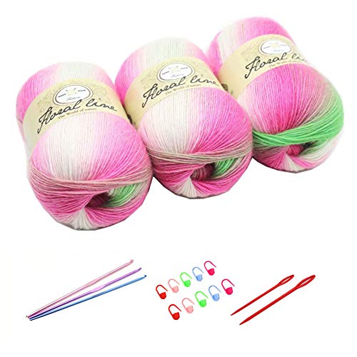 YAMEE 3 Stück 100 g Handstrickgarn farbverlauf Wolle zum Stricken Farbverlaufswolle Häkelgarn Garn mit Häkelhaken und Häkelgarn Set von YAMEE
