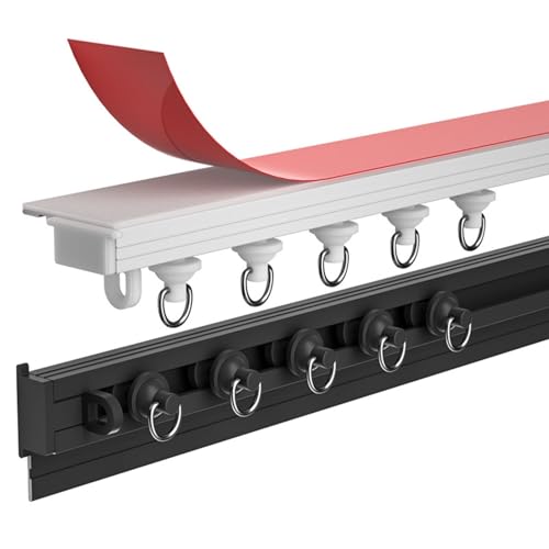 Selbstklebende Vorhangschiene Für Decken- Oder Wandmontage (70 Cm ~ 600 Cm) – Ultradünne Gardinenschiene Aus Aluminiumlegierung Für Nach Innen Öffnende Fenster, Erkerfenster, Wohnmobile(White,120cm) von YAMENGS