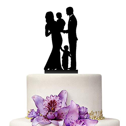 YAMI COCU Tortenaufsatz für Hochzeitstorten, Motiv Braut und Bräutigam mit 2 Kindern, Familienjubiläum von YAMI COCU