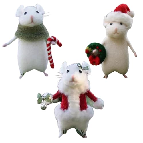 3 Stück Nadelfilz Weihnachten Maus Weihnachten Halloween Maus mit Kleidung Anzug Handgemachte Wollfilz Maus Tiere Fertige Dekoration DIY Weihnachten Maus Puppe Geschenk für Weihnachten Halloween von YAMSLAM