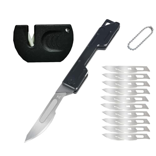 YANC Skalpell Klappmesser mit Messerschärfer, Edelstahl Einhandmesser Mini Messer mit 20 auswechselbare Klingen Figur 24, Klein Taschenmesser Schlüsselanhänger für Outdoor, Camping, Survival & Angeln von YANC
