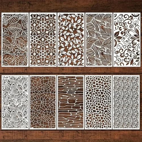 Holzmalschablonen, 10 Stück, 24 x 12 cm, Blumenblatt-Textur, wiederverwendbare Malschablonen für Holzarbeiten, Leinwand, Heimdekoration von YANCHIPANGHE