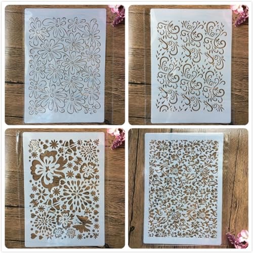 Malschablonen für Holz, 4 Stück, A4, 29 x 21 cm, Blumenblatt-Textur, wiederverwendbare Schablonen für Holzwandbild, Heimdekoration Malschablonen für Holz, 4 Stück, A4, 29 x 21 cm, Blumenblatt-Textur, wiederverwendbare Schablonen für Holzwandbild, Heimdekoration von YANCHIPANGHE