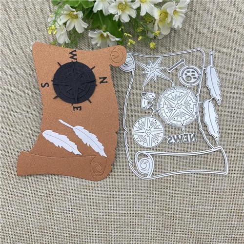 Schablonen zur Kartenherstellung, 10,3 x 13,4 cm, Kompass-Rollen-Set, Rahmen, Metall-Stanzformen für Scrapbooking, dekorative Prägung, Handarbeitsvorlage von YANCHIPANGHE