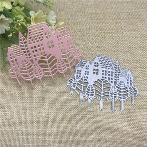 Schablonen zur Kartenherstellung, 10 x 8,5 cm, Waldhausbaum, Metall-Stanzform, rundes Loch, Etikett, Etikett, Scrapbooking, Papierhandwerk von YANCHIPANGHE