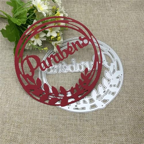 Schablonen zur Kartenherstellung, 15,0 x 15,0 cm, rund, spanische Happy Metall-Stanzformen, Form mit rundem Loch, Etikett, Etikett, Scrapbooking, Papierhandwerk von YANCHIPANGHE