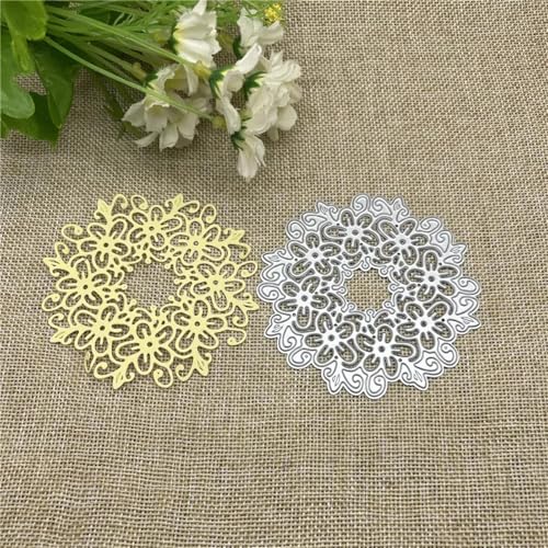 Schablonen zur Kartenherstellung, 8,4 x 8,4 cm, kreisförmiger Blumenrahmen, Metall-Stanzform, rundes Loch, Etikett, Etikett, Scrapbooking, Papierhandwerk von YANCHIPANGHE