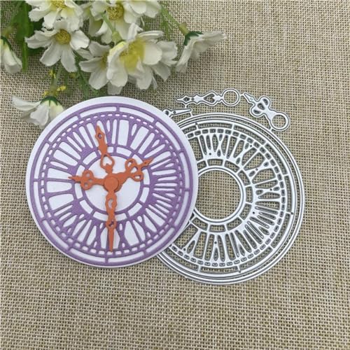 Schablonen zur Kartenherstellung, 9,7 x 9,3 cm, Uhr-Kreisrahmen, Spitze, Metall, Stanzformen für Scrapbooking, dekorative Prägung, Handarbeitsvorlage von YANCHIPANGHE